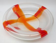 Guzzini clear glass bowl with orange cross centre,