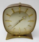Art Deco Junghans brass cased mantle clock, rounded square dial and gilt metal baton hour markers,