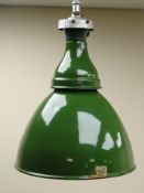 Benjamin 'Saaflux' industrial green enamel pendant light fitting, impressed makers marks,