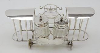 Early 20th Century silver plated bi-plane cruet, includes faceted glass salt,