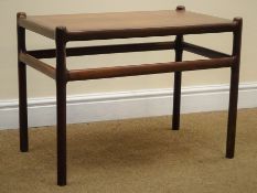 Johannes Andersen rosewood coffee table, turned supports joined by a high stretcher, W69cm, H51cm,