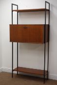 Avalon Ladderax teak wall unit, two shelves and a single fall front cupboard, W84cm, H181cm,
