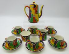 Art Deco Royal Winton Grimwades Jazz pattern coffee set for six comprising coffee pot,