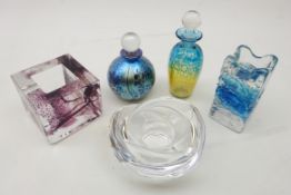 Andrew Sanders art glass scent bottle, signed, H15cm, Isle of Wight iridescent glass scent bottle,