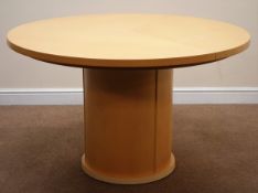 Skovby maple circular extending dining table with centre foldout action, single column support,