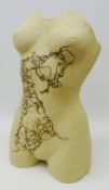 Large crank clay stoneware female torso with glaze detail by Jude Howe,