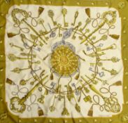 Hermes 'Les Cles' silk scarf with Key design,