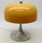 Harvey Guzzini 'Mushroom' table lamp, chromed metal tulip stem with amber plastic shade,