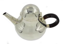 Robert Radford Welch silver teapot, bulbous body, plain dome cover with India Rosewood loop handle,