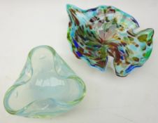 Mid century Murano opalescent Bullicante glass dish and Murano blue glass biomorphic bowl with