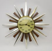 1960s/ 70s Metamec Quartz Sunburst wall clock,