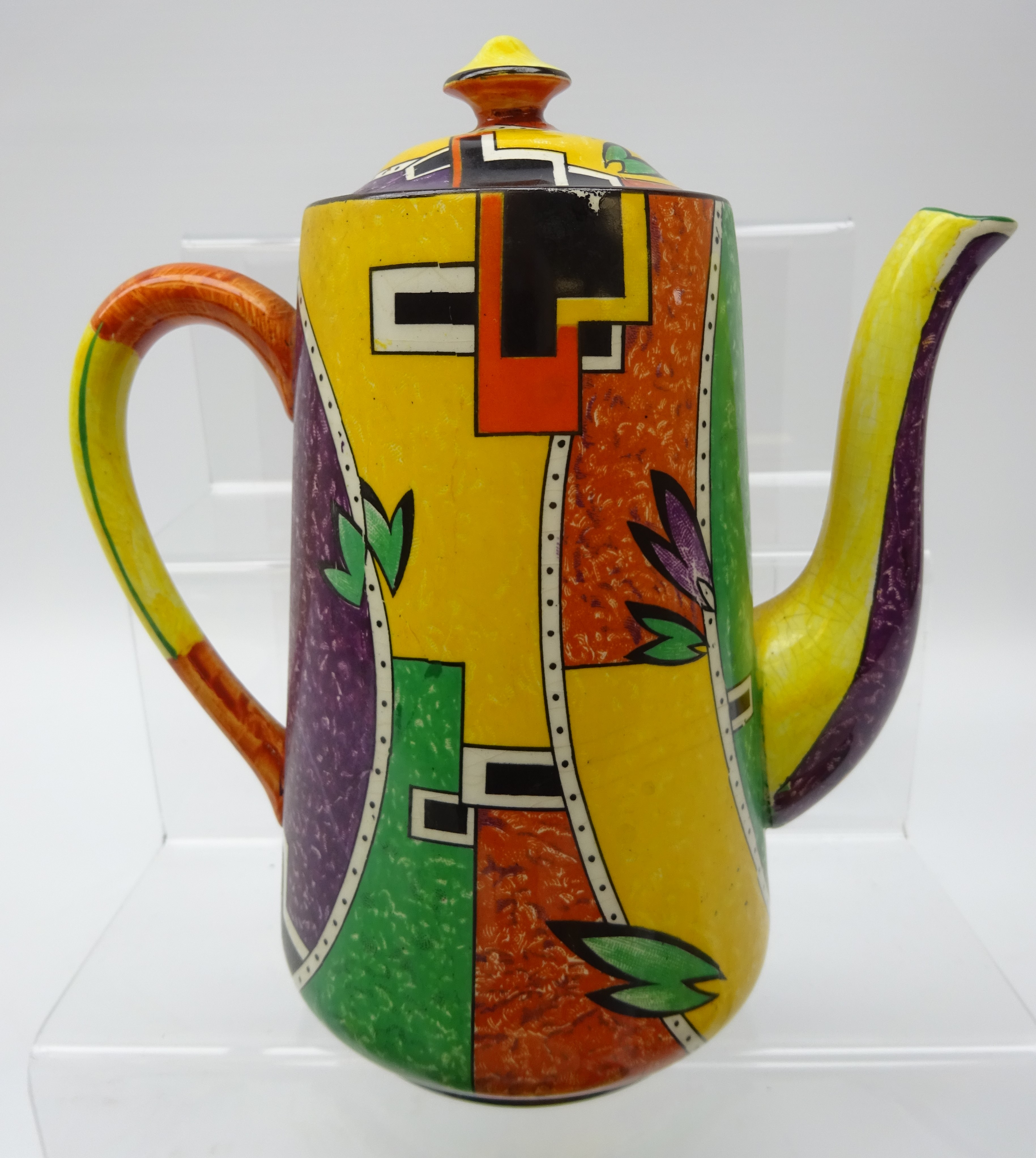 Art Deco Royal Winton Grimwades Jazz pattern coffee set for six comprising coffee pot, - Image 3 of 4