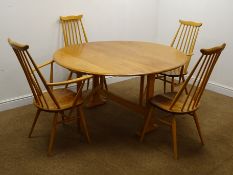 Set four (2+2) Ercol stick back dining chairs, elm seat,