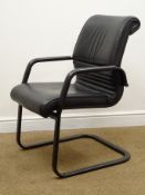 Italian black leather office chair, black finished metal frame, W59cm, H89cm,