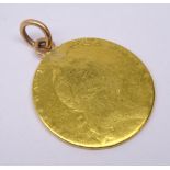 George III gold 'spade' guinea, on pendant mount, illegible date, total weight 7.