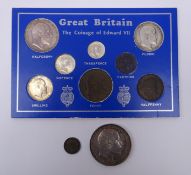 Ten King Edward VII coins including 1902 crown, 1902 halfcrown, 1902 florin,
