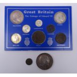 Ten King Edward VII coins including 1902 crown, 1902 halfcrown, 1902 florin,