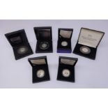 Six silver piedfort commemorative coins; 2014 'HRH Prince George of Cambridge' one crown,