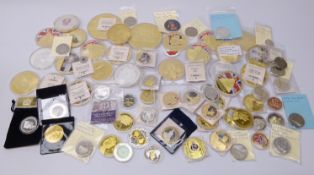 Accumulation of modern commemorative coins or medallions including various five pound coins,