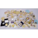 Accumulation of modern commemorative coins or medallions including various five pound coins,