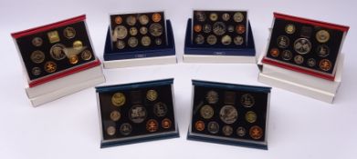 Six Royal Mint United Kingdom proof coin sets; 1996, 1997,