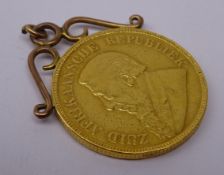 South Africa 1898 gold pond coin, with pendant mount, total weight 8.