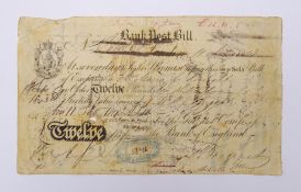 Bank Post Bill dated 1843 for the value of twelve pounds,