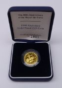 Queen Elizabeth II 1998 Guernsey gold proof twenty-five pound coin,