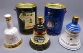 Three Wade Bell's Whisky commemorative bell shaped decanters - 75cl Christmas 1989 and 90th