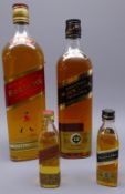 Johnnie Walker Red Label Old Scotch Whisky, 1ltr, and Black Label 70cl, with miniatures, all 40%vol,