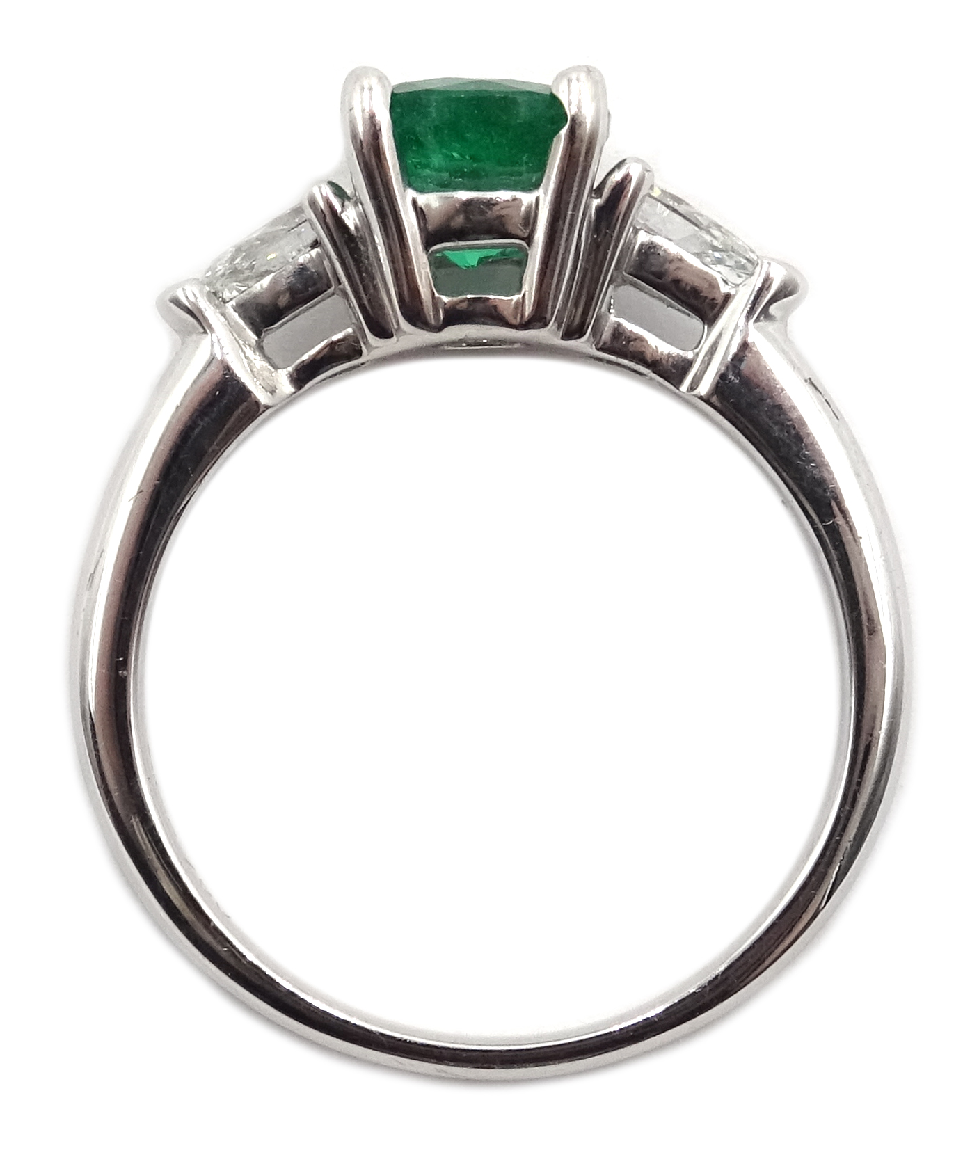 White gold round emerald and pear shaped diamond ring, emerald 1. - Image 3 of 3