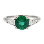 White gold round emerald and pear shaped diamond ring, emerald 1.