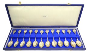 Set of twelve David Cornell silver 'Zodiac' spoons, retailed by John Pinches,