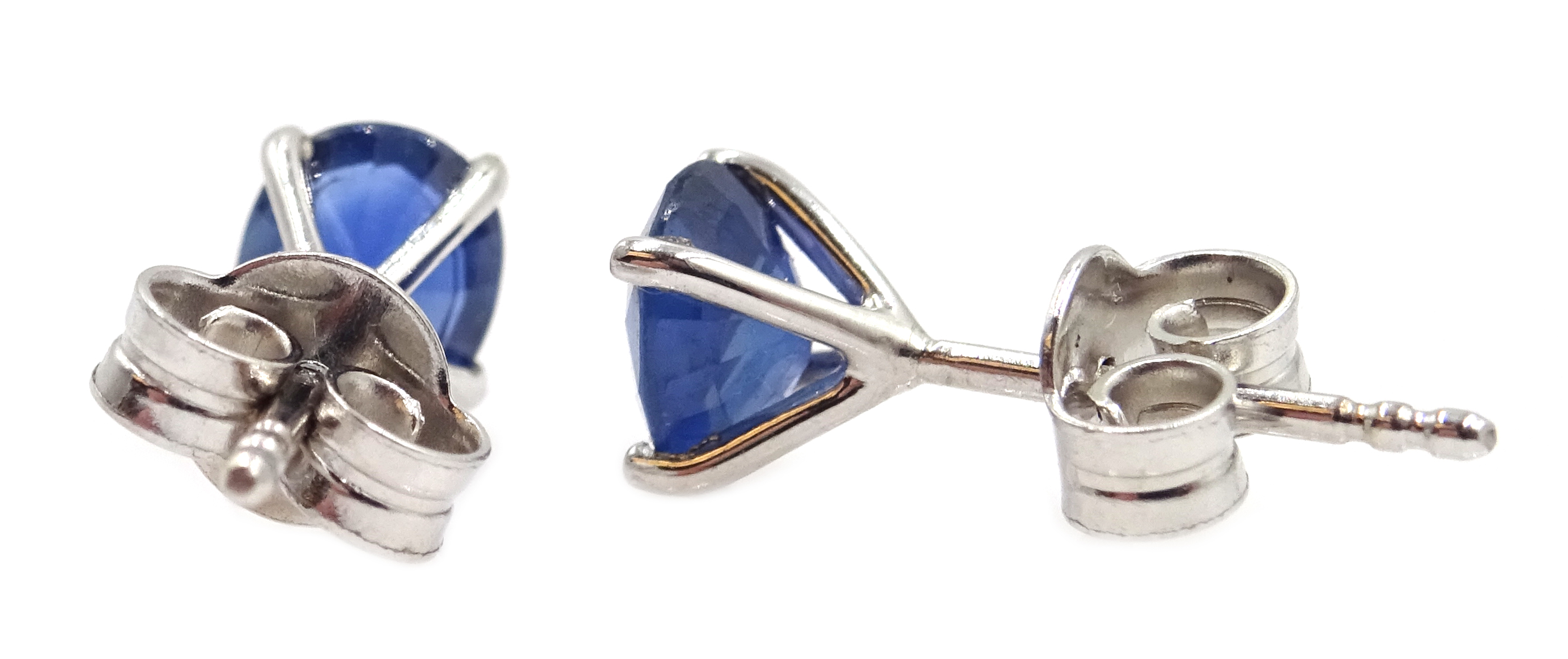 Pair of 18ct gold oval sapphire stud earrings, - Image 2 of 2