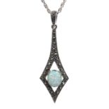 Silver opal and marcasite pendant necklace,