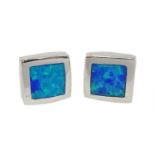 Pair of silver square opal stud earrings,