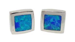 Pair of silver square opal stud earrings,