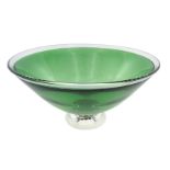 Shop stock: Hallmarked silver mounted green glass pedestal bowl boxed 22cm diameter