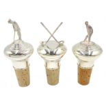Shop stock: Silver bottle stoppers in the form of a cricketer,