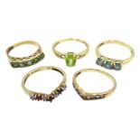 Five 9ct gold stone set rings, all hallmarked Condition Report 8.