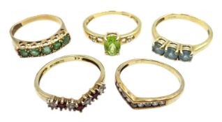 Five 9ct gold stone set rings, all hallmarked Condition Report 8.