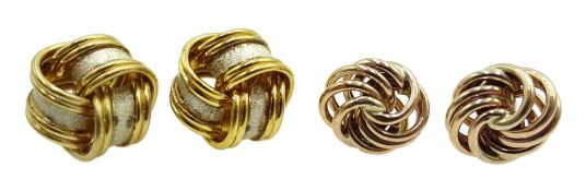 Pair of two tone 9ct gold rope twist earrings hallmarked and a similar pair tested 9ct, approx 4.