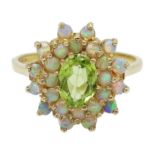 9ct gold opal and peridot cluster ring, hallmarked Condition Report Approx 2.