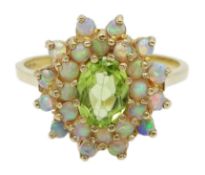 9ct gold opal and peridot cluster ring, hallmarked Condition Report Approx 2.
