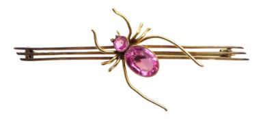 Victorian 9ct gold (tested) synthetic pink stone set spider brooch Condition Report