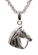 Silver horses head pendant necklace,
