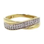 Gold double row diamond crossover ring, stamped 9K Condition Report Approx 1.