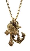 18ct gold chain necklace stamped 750 with three hollow charms unmarked, 9.
