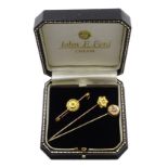 Two Victorian/Edwardian diamond stick pins and 9ct gold diamond set brooch hallmakred (3)