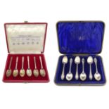 Set of six British Hallmarks silver spoons and a set of six teaspoons by Fattorinit & Sons